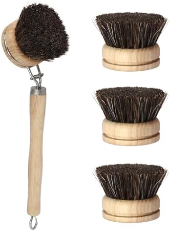 5 Pc Wood Dish Brush, 4 Horsehair Heads with 1 Handle - Image 7
