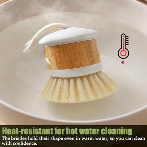 2 Pack Bamboo Handle Dish Brushes, Kitchen Scrub Brush with PET Bristles and Hanging Hole for Pots, Pans and Dishes - Image 6