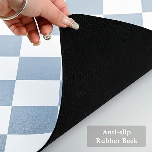 Ohocut Checkered Dish Drying Mat for Kitchen Counter, Coffee Bar, Coffee Station Accessories, Retro Cute Aesthetic Modern Absorbent Drainer Mat Kitchen Drying Mat Easy Clean, Blue 16" x 24" - Image 7