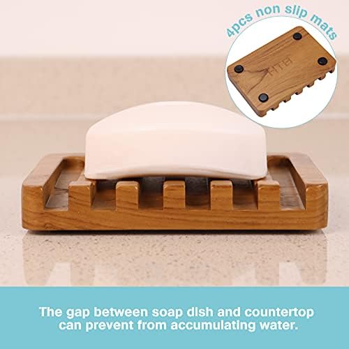 HTB Soap Dish with Slanted Waterfall Design,Teak Wood Bar Soap Holder - Image 6