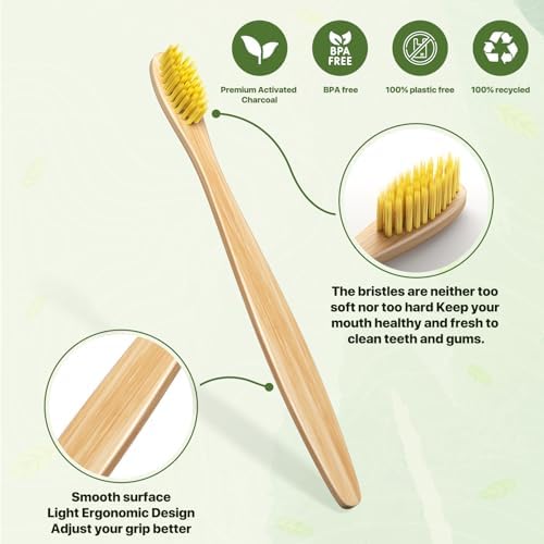 10 Vibrant Colors Bamboo Toothbrushes | BPA Free Soft Bristles Toothbrushes | Biodegradable & Compostable Eco-Friendly Toothbrushes | Natural Wooden Toothbrush - 100% Recycled Packaging - Image 7