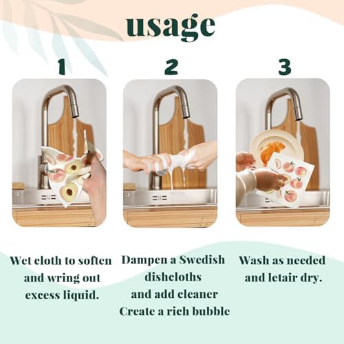Peach Swedish Dishcloths for Kitchen 4 Pack Reusable Funny - Image 7