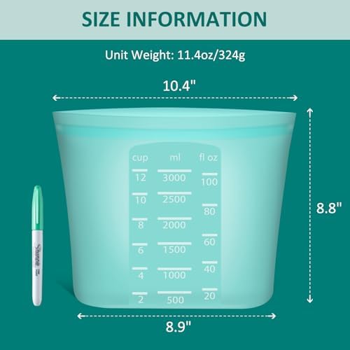 Extra Large Reusable Silicone Food Storage Bags 4 Pack, 0.8 Gallon/3000ml, 100% Silicone Stand-Up Wide-Open Zip-Lock Reusable Bags for Large Items, Microwave Freezer Oven Dishwasher Safe, Aqua - Image 6