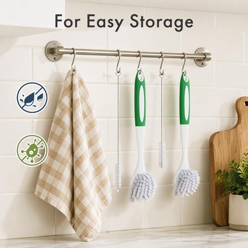 Amazer Dish Brush with Handle, 2 Pack Kitchen Scrub Brushes with Built-in Scraper for Cleaning, Dish Scrubber with Stiff Bristles for Sink, Pots, Pans (Green+Green) - Image 7