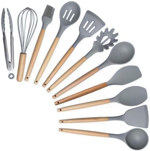 Kitchen Utensils Set & Knife Set with Block, 19 Piece All-in-One Cooking Set, 12 Nonstick Silicone Utensils + 5 Sharp Stainless Steel Chef Knives + Cutting Board, Dishwasher Safe Gift Set (Gray) - Image 7