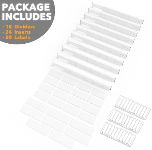 SpaceAid Bamboo Drawer Dividers with Inserts and Labels, Kitchen Adjustable Drawer Organizers, Expandable Organization for Home, Office, Dressers, 10 Dividers with 24 Inserts (17"-22" White) - Image 7