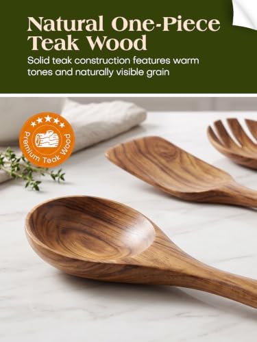 AIUHI 11-Piece Natural Teak Wood Kitchen Utensil Set with Holder, Wooden Spoons and Cooking Utensils for Nonstick Cookware, Includes Spatulas, Ladle and Whisk - Image 6