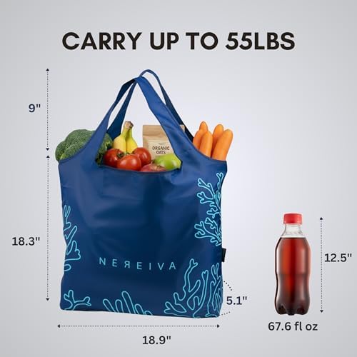5 Pack in a Carry Pouch, Large Foldable Reusable Grocery Shopping Tote Bags - Image 6