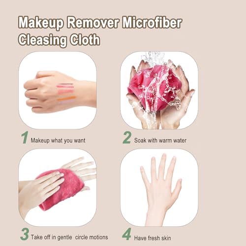 KODAMO Makeup Remover Cloth, 12 Pack Reusable Makeup Remover Towels with Washable Travel Bag, Microfiber Face Wash Cloths for Women All Skin Types, Coral/Pink/Green/Grey - Image 7