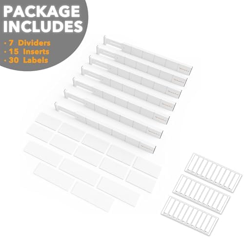 SpaceAid Bamboo Drawer Dividers with Inserts and Labels, Kitchen Adjustable Drawer Organizers, Expandable Organization for Home, Office, Dressers, 7 Dividers with 15 Inserts (17"-22" White) - Image 7