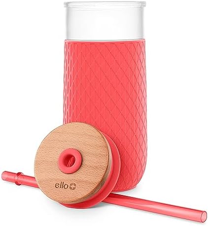 Ello Devon 18oz Glass Tumbler with Straw & Lid for Iced Coffee, Coral - Image 6