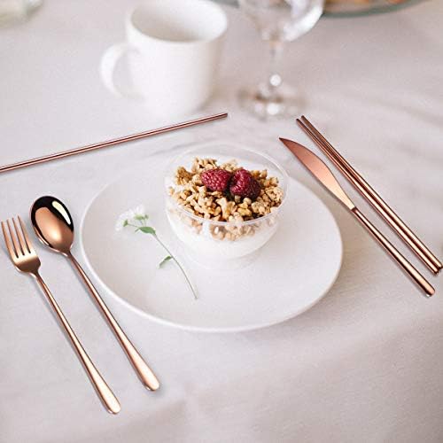 AARAINBOW 6 Pieces 18/8 Stainless Steel Flatware Set Portable Reusable Cutlery Set Travel Utensils Set Including Chopsticks Knife Fork Spoon Straws Cleaning Brush Dishwasher Safe (Rose Gold) - Image 6