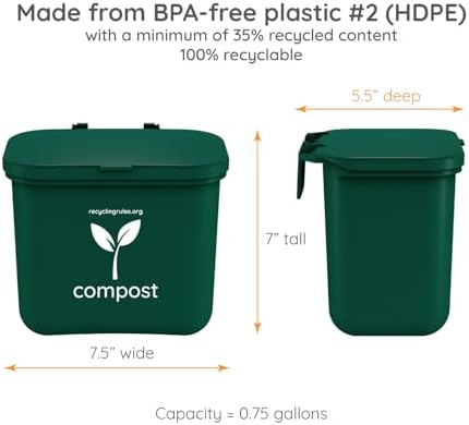 Small Green Compost Bin Container for Hanging on Kitchen Trash Container - Image 5