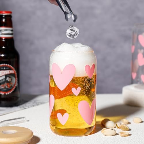 DWTS DANWEITESI Glass Cups with Lids and Straws with Design Pink Hearts 4 pcs,Clear Glass Cups 16 oz-Glass Tumbler,Cute Glass Iced Coffee Cups with Lids and Straws 480ml - Image 7