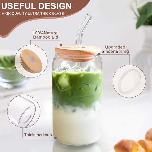 DWTS DANWEITESI Iced Coffee Cups with Lids 2 pcs,16 oz Glass Cups with Lids and Straws as Coffee Bar Accessories,Beer Drinking Glasses,Reusable Glass Tumbler,Cute Coffee Cups for Coffee, Juice, Gifts - Image 6