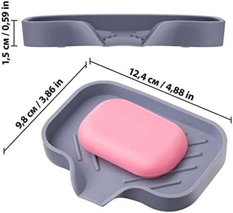 2 Pcs Grey Silicone Self Draining Rectangular Soap Dishes - Waterfall Soap Trays - Soap Dishes for Bar Soap - Soap Boxes - Soap Case - Soap Container - Soap Pads - Kitchen Sink - Shower - Bathroom - Image 6