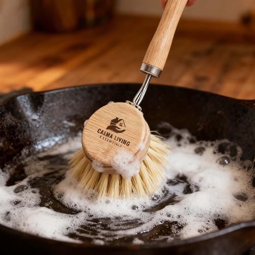 Bamboo Scrub Brush with Handle – Soft Sisal Bristles, Non-Toxic Dish Brush, Compostable & Biodegradable, Bamboo Dish Scrubber for Cookware, Bowls, Plates & Non-Stick Pans - Image 7