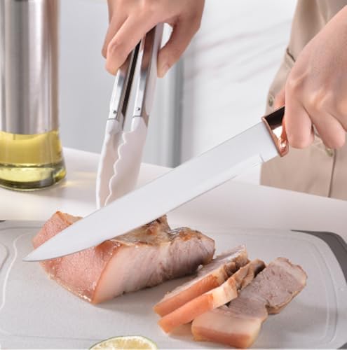 Kitchen Utensils Set & Knife Set with Block, 19 Piece All-in-One Cooking Set, 12 Nonstick Silicone Utensils + 5 Sharp Stainless Steel Chef Knives + Cutting Board, Dishwasher Safe Gift Set (White) - Image 7