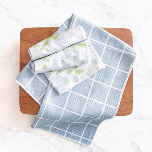 ELYN Microfiber Kitchen Dish Towel Set, Quick-Dry & Absorbent Waffle Weave Cleaning Towels, Set of 4 Kitchen Towels, Paper Towels Alternative (Bold Floral & Geo) - Image 6