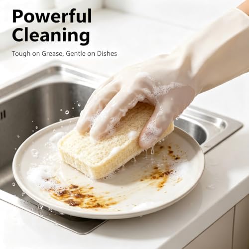 Dual Layer Dish Scrubber Sponge, Natural Loofah & Wood Pulp Cotton Kitchen Cleaning Pad with Hanging Rope, Non-Scratch Biodegradable Scrub Pad for Pots Pans Dishes - Image 4