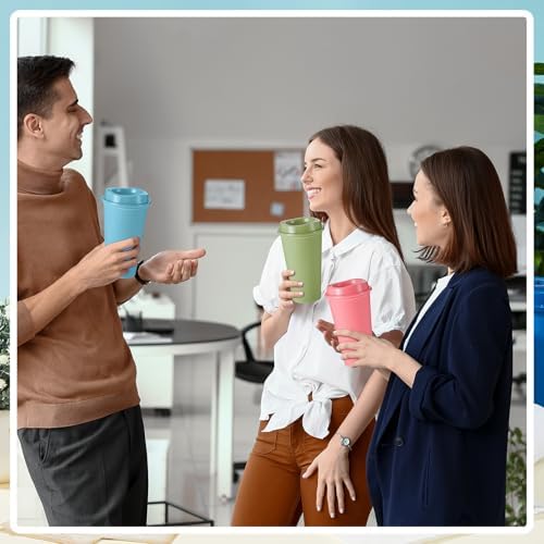 FillTouch 12 Pcs 16 oz Reusable Coffee Cups with Lids, Morandi Colors - Image 6
