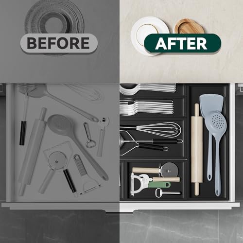 Lixple Bamboo Kitchen Drawer Organizer, 2 Pack, 6" x 3" x 2", Black - Image 6