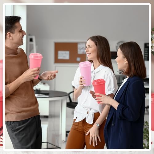 FillTouch 12 Pcs 16 oz Reusable Coffee Cups with Lids, Pink Gradient - Image 6