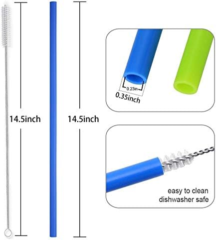 Extra Long 14.5 Inch Reusable Silicone Straws for Wine Bottle,1 Gallon/128 64 75 OZ Water Bottle,Mugs,1/Half Gallon Hydro Water Jug, Flexible Tall Giant Big Gallon Jug Drinking Straw With Brush-8 Pack - Image 7