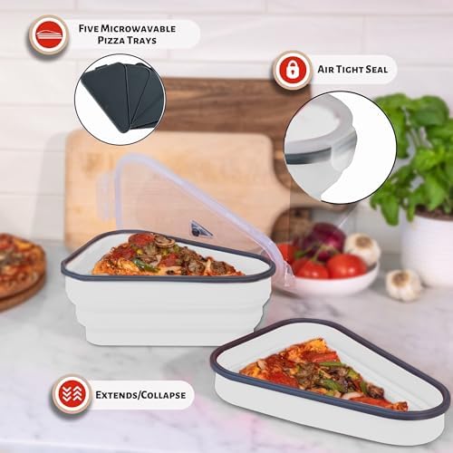 PIZZA PACK The Perfect Reusable Pizza Storage Container with 5 Microwavable Serving Trays - BPA-Free Adjustable Pizza Slice Container to Organize & Save Space, 2 Pack, White - Image 6
