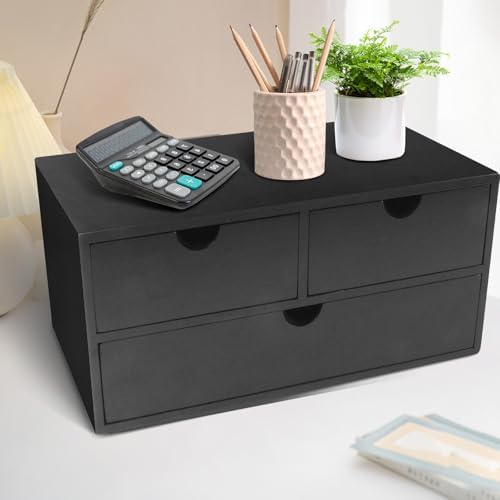 Charmewooden Bamboo Desk Organizer with 3 Drawers, Countertop Organizer with Drawers Makeup Storage Drawer 3 Drawer Tabletop Storage Organization Box Home Office Workspace(Black) - Image 6