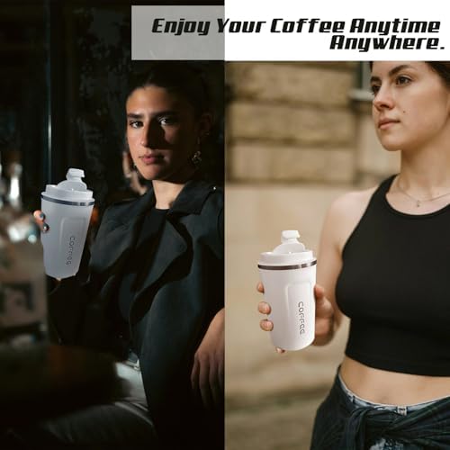 SPLMIFA Travel coffee mugs leak-proof, reusable coffee cups with lids, stainless steel vacuum insulated coffee tumblers, thermal insulation cups for men & women keep drinks hot & cold(2nd-White, 12OZ) - Image 6