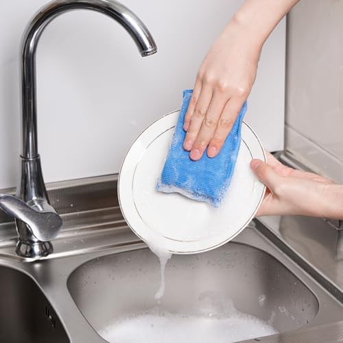 SCRUBIT Reusable Sponges for Dishes - 12 Pack Microfiber Sponges Kitchen Dish Scrubber, Machine Washable & Non-Scratch Scrubbers (Blue) - Image 7