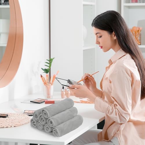 Nugilla Makeup Remover Cloths, 8 Packs Makeup Remover Towels Reusable Face Wash Cloth, Soft Microfiber Face Cloth for Women(Light Grey) - Image 7