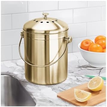 iDesign 1.3 Gallon Compost Bin with Double Filtration System - Soft Brass - Image 7