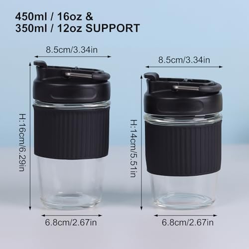 Sivaphe Reusable Glass Ice Hot Coffee Cup 16 oz, Portable Travel Mug with Spill-Proof Lid and Thermal Sleeve for Home Office Black - Image 6