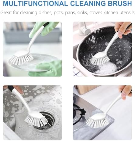 SetSail Dish Brush with Handle, 2 Pack Stiff Bristles Dish Scrubber with Built-in Scraper Dish Scrub Brushes for Cleaning Dishes, Pots and Pans, Kitchen Sink, White - Image 6