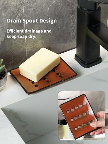 Soap Holder with Self Drain, Ceramic Soap Dishes for Bar, Shower, Japanese Soap Tray for Kitchen and Bathroom, Keep Sink Dry and Tidy, Red (Pack of 2) - Image 7