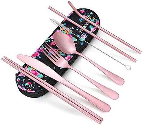 Travel Utensils,Reusable Silverware Set To Go Portable Cutlery Set with a Waterproof Carrying Case for Lunch Boxes Workplace Camping Picnic (LightPink) by Topbooc