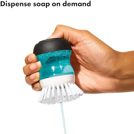 OXO Good Grips Soap Dispensing Palm Brush Refills – 4-Pack, Brush Head Replacement, Dish Brush Head Replacement, Scrub Brush Replacement Heads, Dispense soap on Demand - Image 5
