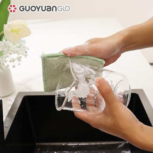 Bamboo Kitchen Sponges Heavy Duty Natural Cleaning Sponges Non-Scratch Dish Sponge for Dishes, Pots and Pans-Green,6 Pack - Image 7