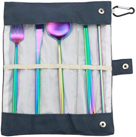 Reusable Travel Utensils, 7 Piece Portable 304 Stainless Steel including Knife Fork Spoon Chopsticks Cleaning Brush Straws Portable Pouch, Eco-friendly Camping Silverware Set, Dishwasher Safe - Image 7