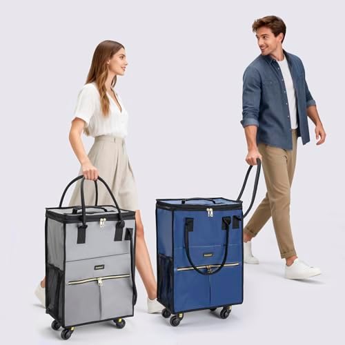 PASMAN Reusable Foldable Rolling Grocery Bag on 4 Wheels,Small,Matte-Grey - Image 6