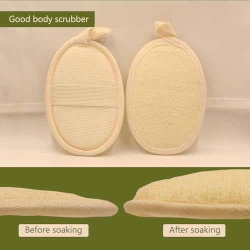 Natural Loofah Exfoliating Body Scrubber Luffa Sponge Pads Lather Well Soft Exfoliator Premium Bath Loofahs 2Pack