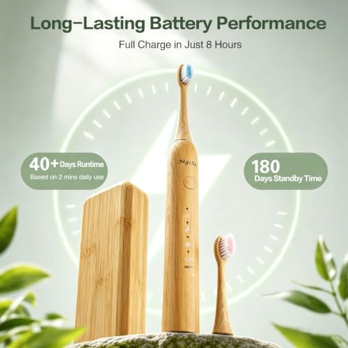 Sonic Electric Bamboo Toothbrush 2 Bamboo Heads with Castor Oil Bristles - Image 7