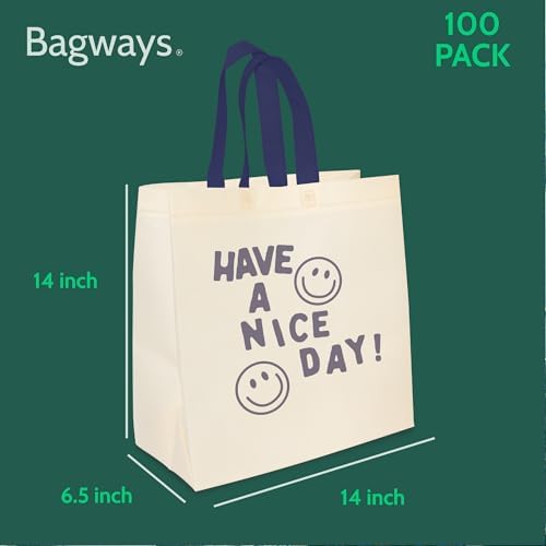 Bagways 10 PACK Reusable Grocery Bags with Handles, Durable, Foldable, Washable Eco-Friendly Shopping Totes, 14x6.5x14 Inch, Have a Nice Day - Image 7