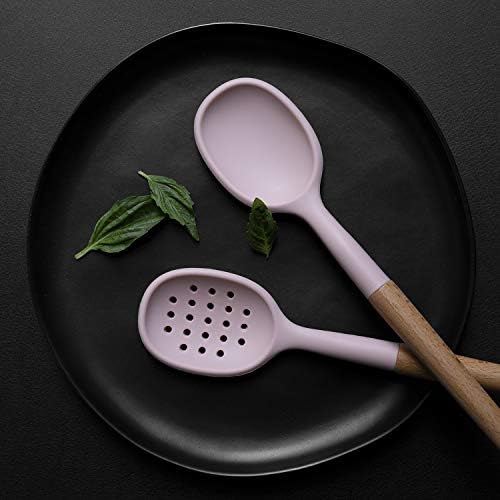 Country Kitchen Non Stick Silicone Utensil Set with Rounded Wood Handles for Cooking and Baking, 6 Piece Set, Pink - Image 7
