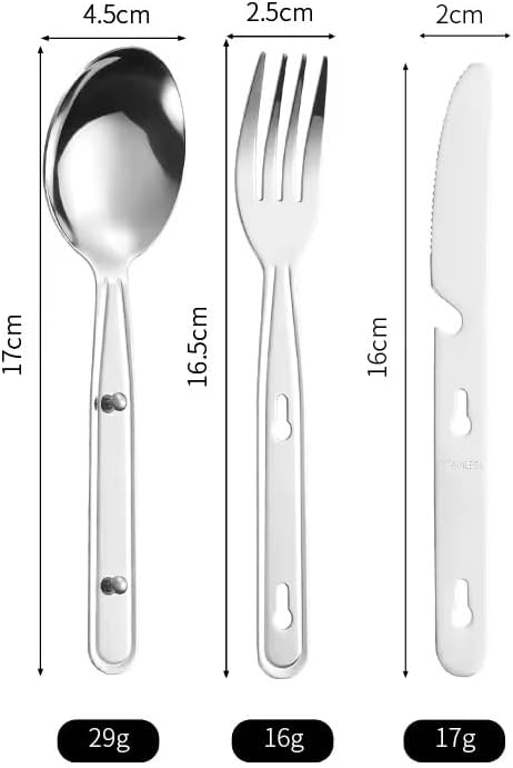 Stainless Steel Travel Utensil Set, 3-Piece Portable Flatware with Spoon, Fork, Knife, Lightweight Camping Cutlery, Interlocking Design, 6 inches, Canvas Carrying Case Included