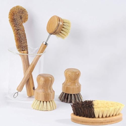 Kitchen Dish Brush Bamboo Cast Iron Pan Pot Scrubber 5 Pcs - Image 7