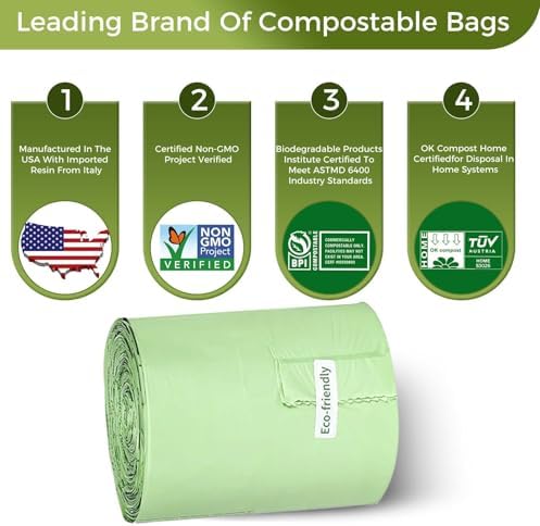1.6 Gallon Compostable Trash Bags Drawstring, Heavy Duty Extra Thick 0.6 Mil, 6.06 Liter, 50 Bags, Small Kitchen Food Scrap Waste Bag, Unscented Pet Waste Bags, US BPI and OK Compost Home Certified - Image 7