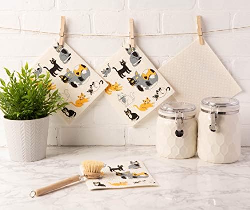 DII Swedish Dishcloths for Kitchen & Cleaning, Reusable, Machine Washable & Dishwasher Safe, Biodegradable, 7.75 x 6.75, Cats Everywhere!, 3 Piece - Image 6